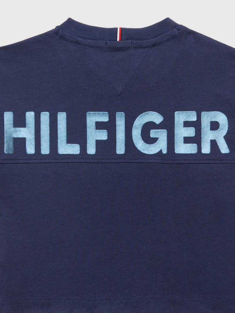 Lány Tommy Hilfiger Back Logo Shimmer Póló Sötétkék | HU 1910DFM